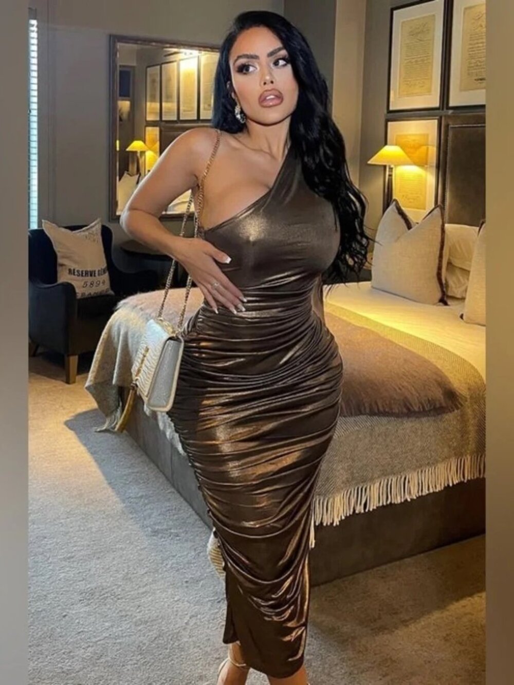 FASHION NOVA Kaelynn Metallic Midi Dress - Bronze - Picture 8 of 8